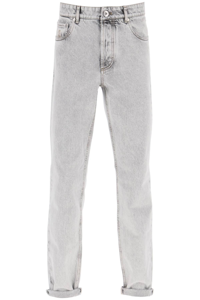 Shop Brunello Cucinelli Traditional Fit Aged-washed Jeans Men In Gray