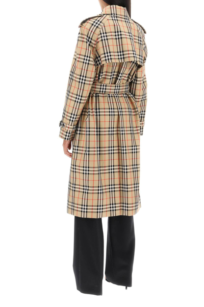 Shop Burberry Check Trench Coat Women In Cream