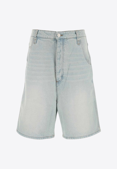 Shop Ami Alexandre Mattiussi Alex Fit Denim Shorts In Blue