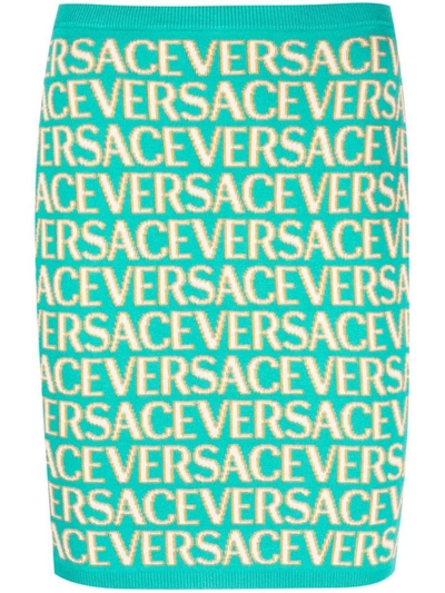 Shop Versace Printed Skirt In Blue