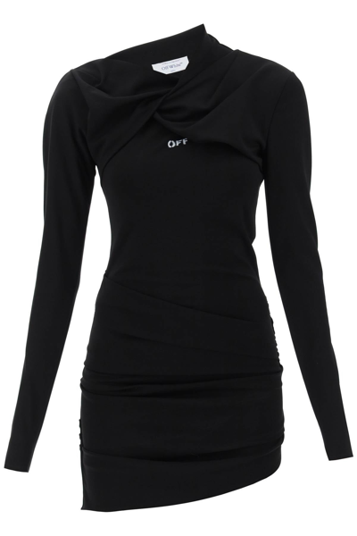 Shop Off-white Draped Asymmetrical Mini Dress Women In Black