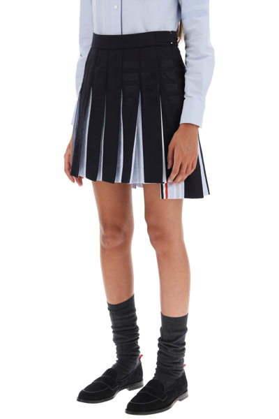 Shop Thom Browne 4-bar Pleated Mini Skirt Women In Blue