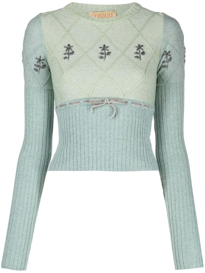 Shop Cormio Floral-detailing Knitted Top In Mint