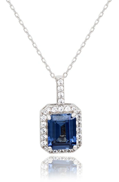 Shop Suzy Levian Sterling Silver Emerald Cut Sapphire Pendant Necklace In Blue