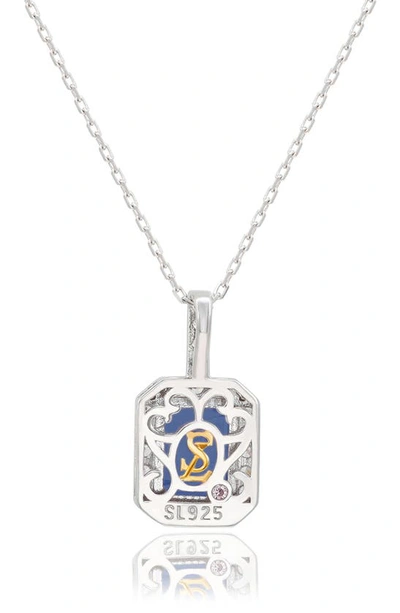 Shop Suzy Levian Sterling Silver Emerald Cut Sapphire Pendant Necklace In Blue