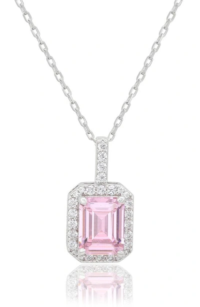 Shop Suzy Levian Sterling Silver Emerald Cut Sapphire Pendant Necklace In Pink