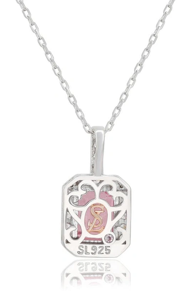 Shop Suzy Levian Sterling Silver Emerald Cut Sapphire Pendant Necklace In Pink