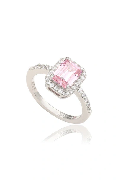 Shop Suzy Levian Emerald Cut Sapphire Ring In Pink