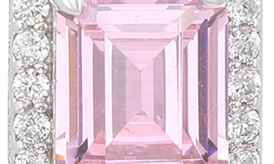 Suzy Levian Sterling Silver Emerald Cut Blue Sapphire Halo Pendant In Pink