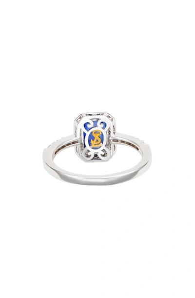 Suzy Levian Emerald Cut Sapphire Ring In Blue