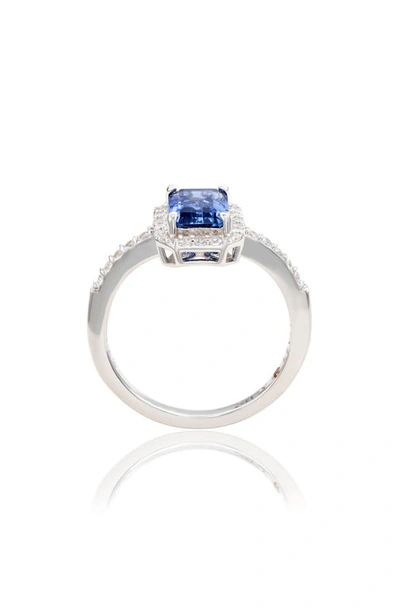 Suzy Levian Emerald Cut Sapphire Ring In Blue