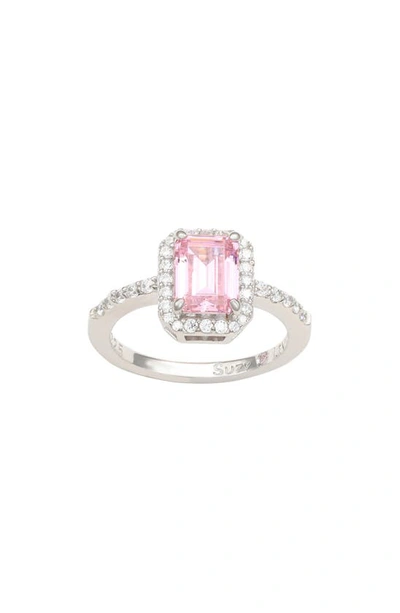 Shop Suzy Levian Emerald Cut Sapphire Ring In Pink