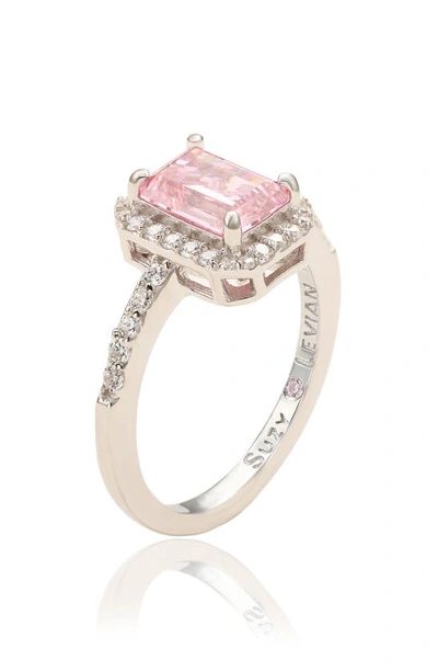 Shop Suzy Levian Emerald Cut Sapphire Ring In Pink