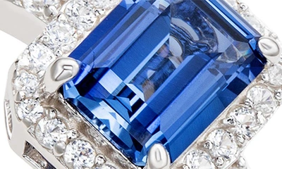 Suzy Levian Emerald Cut Sapphire Ring In Blue