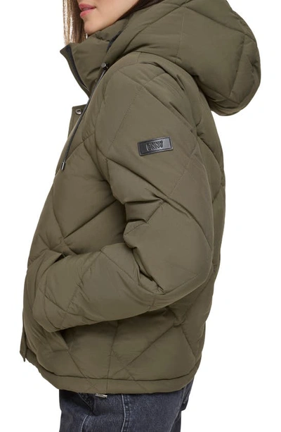Shop Dkny Diamond Quilt Water Resistant Puffer Jacket In Loden Stretch