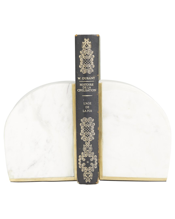 Cosmoliving By Cosmopolitan Set Of 2 Geometric White Marble Bookends With Gold Inlay - Thumbnail 3