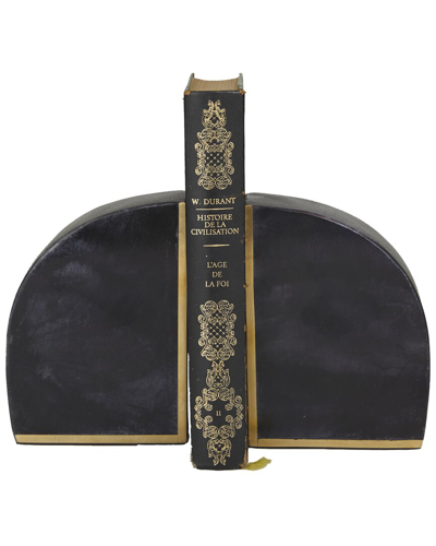Cosmoliving By Cosmopolitan Set Of 2 Geometric Black Marble Bookends With Gold Inlay In Black