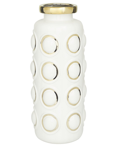 Cosmoliving By Cosmopolitan White Ceramic Vase With Gold Circle Accents In White