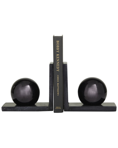 Cosmoliving By Cosmopolitan Set Of 2 Black Marble Orb Bookends In Black