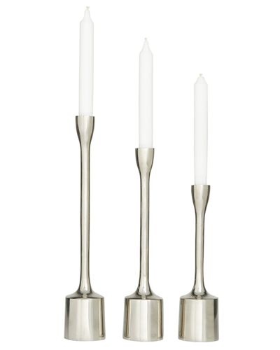Cosmoliving By Cosmopolitan Set Of 3 Silver Aluminum Tapered Candle Holder In Silver