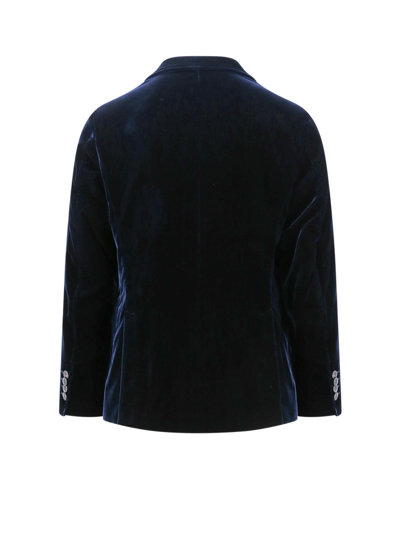 Giorgio Armani Velvet Blazer With Button Detailing And Wide Lapel In Blue