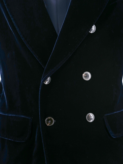 Giorgio Armani Velvet Blazer With Button Detailing And Wide Lapel In Blue