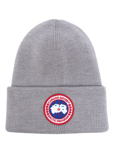 Shop Canada Goose Grey Arctic Disc Wool Beanie Hat
