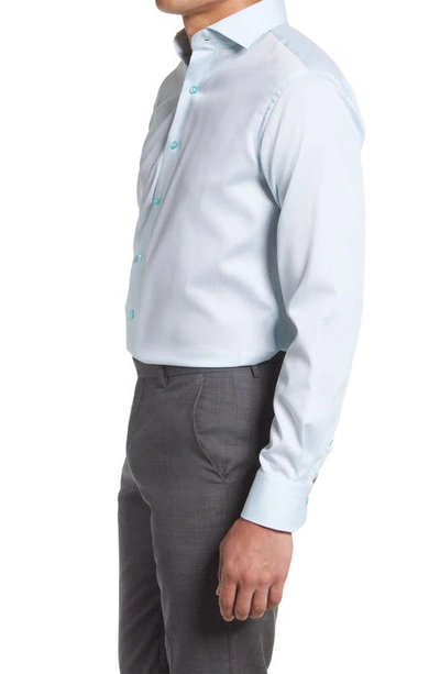 Shop Lorenzo Uomo Trim Fit Textured Microgrid Dress Shirt In Mint