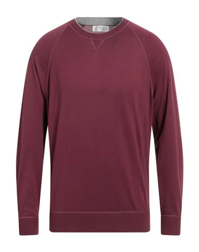Shop Brunello Cucinelli Man Sweater Garnet Size 40 Cotton In Red