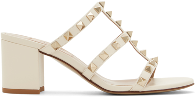 Shop Valentino Off-white Rockstud Heeled Sandals In I16 Light Ivory