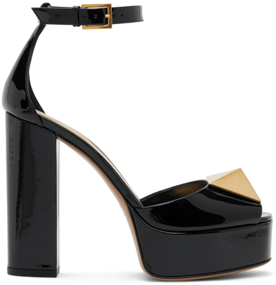Valentino Black One Stud Platform Heels In 0no Nero
