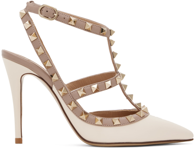 Shop Valentino Off-white & Taupe Rockstud Pumps In L62 Light Ivory/poud