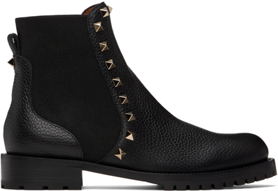 Shop Valentino Black Rockstud Chelsea Boots In 0no Nero