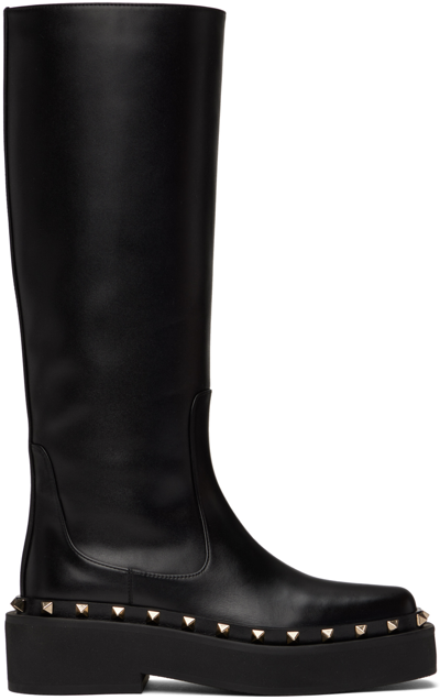Shop Valentino Black Rockstud M-way Boots In 0n0 Nero