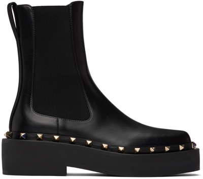 Shop Valentino Black M-way Rockstud Chelsea Boots In 0n0 Nero