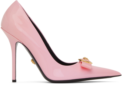 Shop Versace Pink Gianni Ribbon Pumps In 1p88v-pale Pink