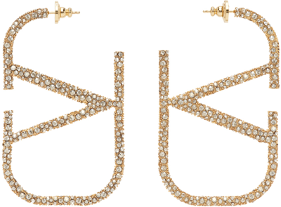 Shop Valentino Gold Vlogo Signature Crystal Earrings In Mh5 Oro 18/cryst Sil
