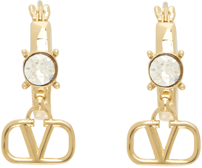 Shop Valentino Gold Mini Vlogo Signature Earrings In Mh5 Oro 18/cryst Sil