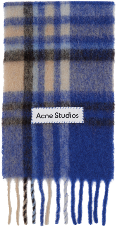 Shop Acne Studios Blue Tartan Scarf In Cz6 Electric Blue/be