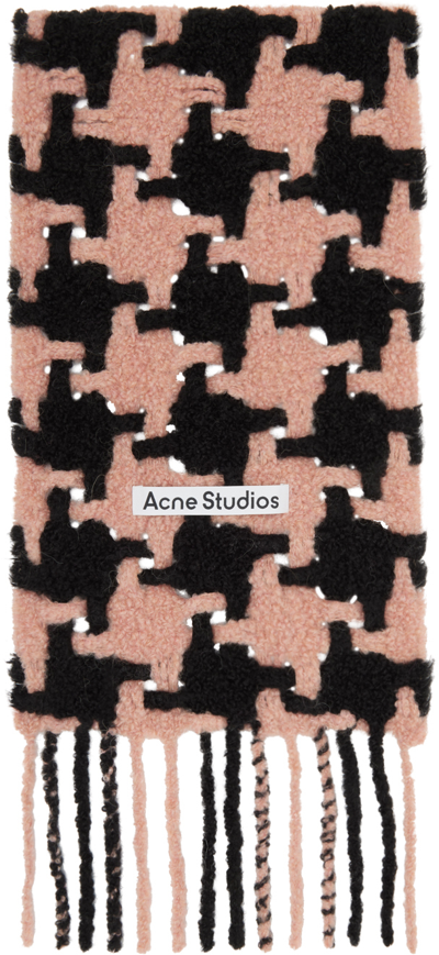 Shop Acne Studios Pink & Black Houndstooth Scarf In Atd Black/pink