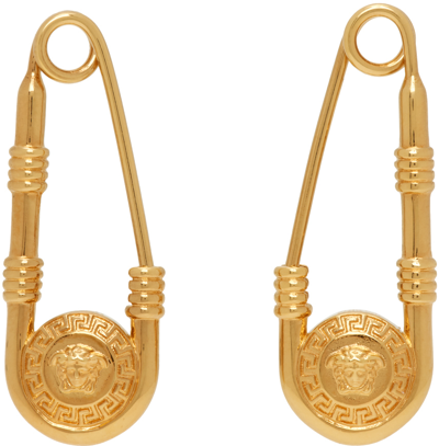 Shop Versace Gold Safety Pin Earrings In 3j000 Gold