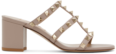 Shop Valentino Taupe Rockstud Heeled Sandals In P45 Poudre