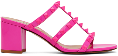 Valentino Rockstud Patent-leather Slide Sandal 60 Mm In Uwt Pink Pp