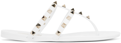 Shop Valentino White Rockstud Sandals In 001 Bianco Ottico