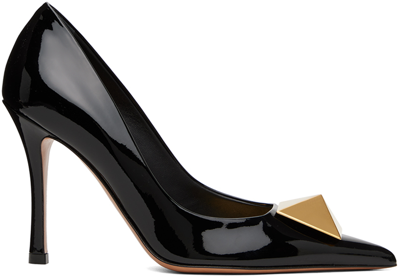 Valentino One Stud 100 Leather Pump In 0no Nero