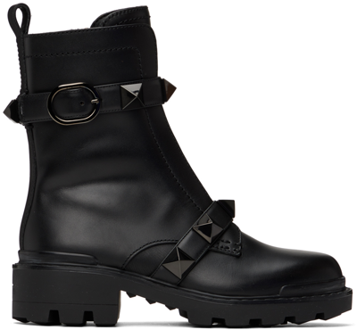 Shop Valentino Black Roman Stud Boots In 0no Nero
