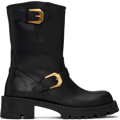 Versace Medusa-embossed Leather Boots In 1b00v-black-palladiu