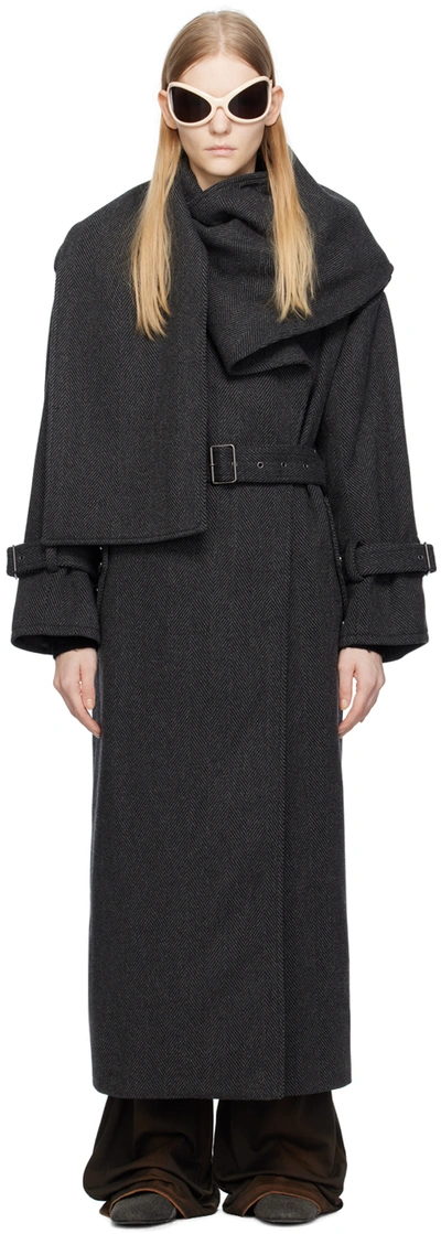 Shop Acne Studios Gray Belted Coat In Ama Grey/black