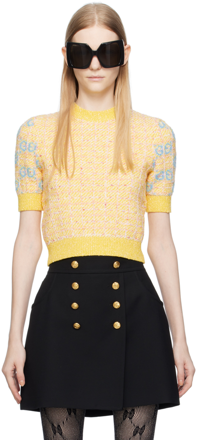 Shop Gucci Yellow Gg Intarsia Sweater In 7782 Yellow/azure/mc