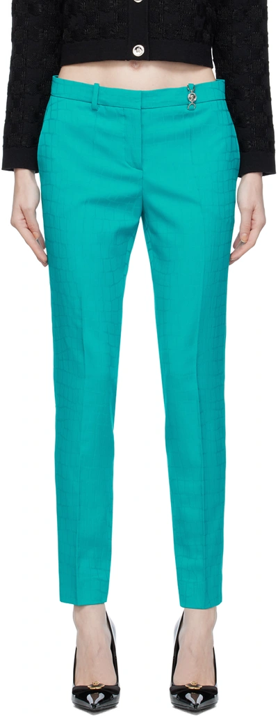 Shop Versace Blue Croc Trousers In 1gi70-glacier Green